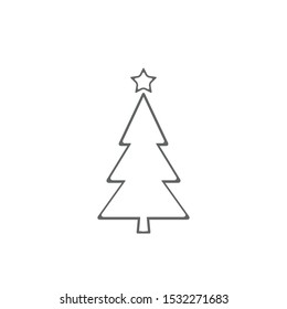 Christmas tree line icon, vector flat design outline symbol isolated on white background.