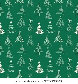 Christmas tree line on a green isolated background