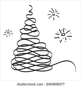 Christmas tree line vector. Continuous drawing with a single line. Minimalistic design for Christmas and New Year