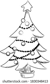 ilustración vectorial de línea de árbol de navidad