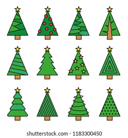 Christmas tree line vector set. Concept tree icon collection