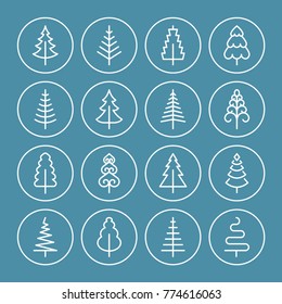 Christmas tree line vector set. Concept tree icon collection.