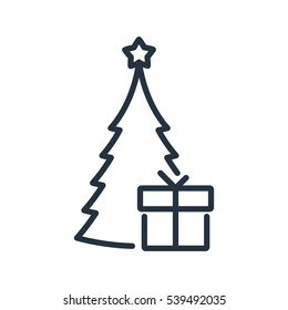 christmas tree line web icon on white background