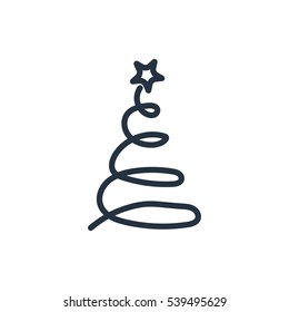christmas tree line web icon on white background