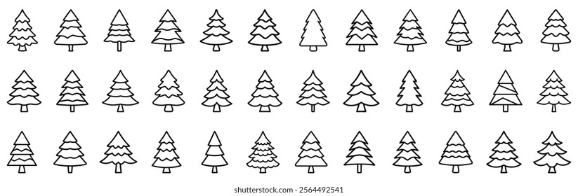 Christmas tree linear icon. Big set of black Christmas tree icons. Christmas symbol. Vector illustration