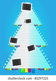 Christmas tree in lined notebook list style with photo cards