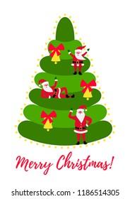 Christmas tree with little Santa Clauses on it