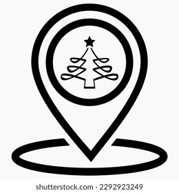 Christmas tree location icon. Place of Christmas market. Place on the map of Christmas trees. Vector icon.