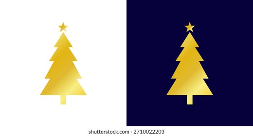 Weihnachtsbaum Logo goldene Farbverlauf. Goldener Farbverlauf Weihnachtsbaum Illustration Set, dekorative Feiertage Clip Art Element Kollektion. Gold Weihnachtsbaum-Symbol-Sammlung 