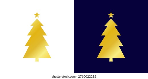 Christmas tree logo gold gradient. Gold gradient Christmas tree illustration set, decorative holiday clip art element collection. Gold Christmas tree icon collection 