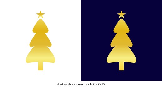 Gradiente de ouro do logotipo da árvore de Natal. Gold gradiente conjunto de ilustração árvore de Natal, coleção decorativa de elementos de clip art feriado. Coleção de ícones dourados da árvore de Natal 