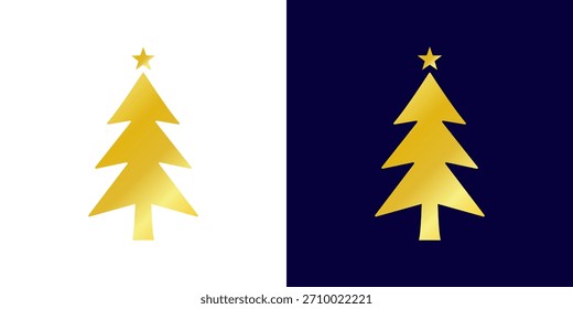 Gradiente de ouro do logotipo da árvore de Natal. Gold gradiente conjunto de ilustração árvore de Natal, coleção decorativa de elementos de clip art feriado. Coleção de ícones dourados da árvore de Natal 