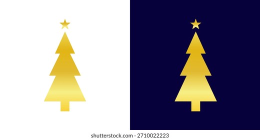 Christmas tree logo gold gradient. Gold gradient Christmas tree illustration set, decorative holiday clip art element collection. Gold Christmas tree icon collection 