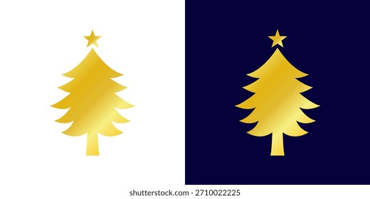 Gradiente dorado del logotipo del árbol de Navidad. Conjunto de ilustración de árbol de Navidad de gradiente de oro, colección de elemento de arte de Clip de vacaciones decorativo. Colección de icono de árbol de Navidad de oro 