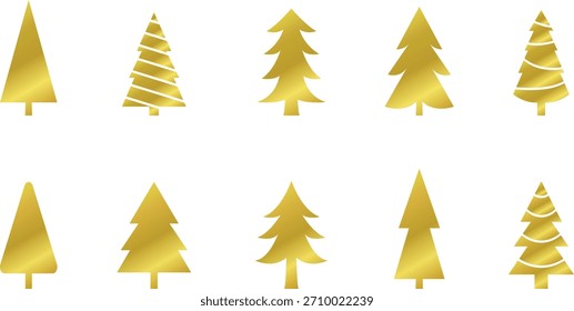 Gradiente de ouro do logotipo da árvore de Natal. Gold gradiente conjunto de ilustração árvore de Natal, coleção decorativa de elementos de clip art feriado. Coleção de ícones dourados da árvore de Natal 