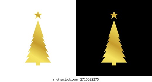 Christmas tree logo gold gradient. Gold gradient Christmas tree illustration set, decorative holiday clip art element collection. Gold Christmas tree icon collection 