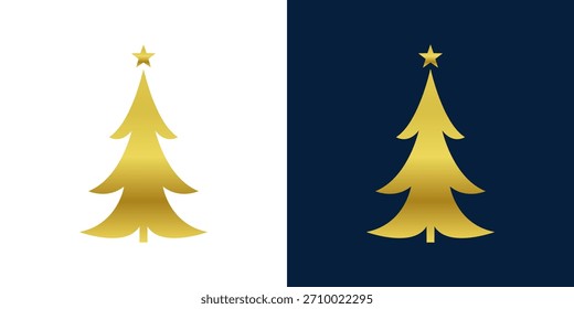 Christmas tree logo gold gradient. Gold gradient Christmas tree illustration set, decorative holiday clip art element collection. Gold Christmas tree icon collection 