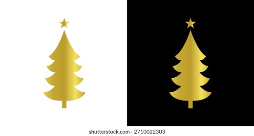 Christmas tree logo gold gradient. Gold gradient Christmas tree illustration set, decorative holiday clip art element collection. Gold Christmas tree icon collection 
