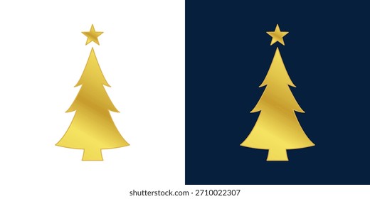 Gradiente dorado del logotipo del árbol de Navidad. Conjunto de ilustración de árbol de Navidad de gradiente de oro, colección de elemento de arte de Clip de vacaciones decorativo. Colección de icono de árbol de Navidad de oro 