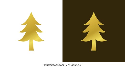 Gradiente de ouro do logotipo da árvore de Natal. Gold gradiente conjunto de ilustração árvore de Natal, coleção decorativa de elementos de clip art feriado. Coleção de ícones dourados da árvore de Natal 