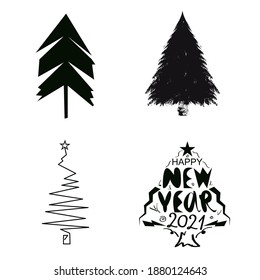 Christmas tree logo icon sign New Year decoration Xmas star spruce symbol emblem Hand drawn Modern design Cartoon children's style Fashion print clothes apparel greeting invitation card cover flyer 