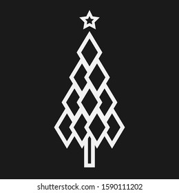 Christmas tree logo icon. White spruce Isolated on black background. Simple shape fir ornament symbol. Vector illustration image.