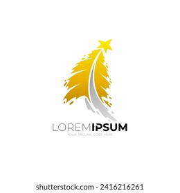 Christmas tree logo with stars at the ends, gold color