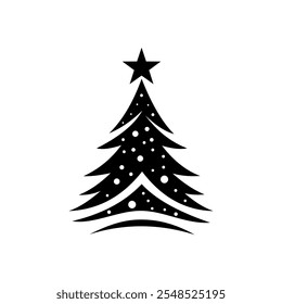 Christmas tree logo vector emblem design illustration template black and white hand draw. Art icon of christmas sign and symbol