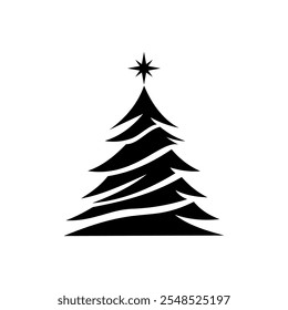 Christmas tree logo vector emblem design illustration template black and white hand draw. Art icon of christmas sign and symbol