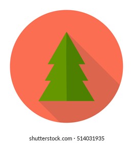 Christmas tree long shadow icon. Fir vector illustration.