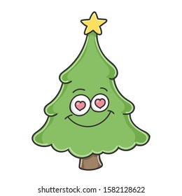 Christmas tree in love cartoon character isolated on white