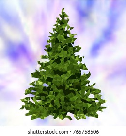 Christmas tree, low poly triangle origami style. Merry Christmas triangle tree on bright background . Vector Illustration