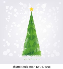 Christmas tree low poly wire frame. Vector polygonal image.Merry Christmas and Happy New Year concept