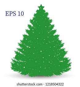 Christmas tree lush, green silhouette on white background, vector