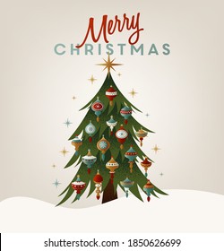 Christmas tree luxury vector greeting card. Winter Merry Christmas illustration