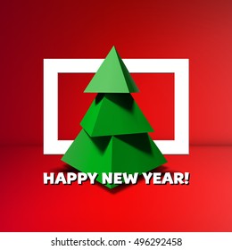 Christmas tree made of 3d low poly pyramids with frame