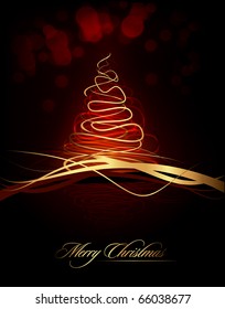 Christmas Tree made of Abstract golden Brush Lines | Vector Card