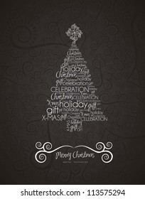 Christmas tree, made with allusive texts , vector illustration