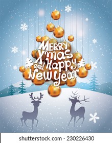 Christmas tree made of Christmas balls. Christmas card. Merry X-mas and Happy New Year.