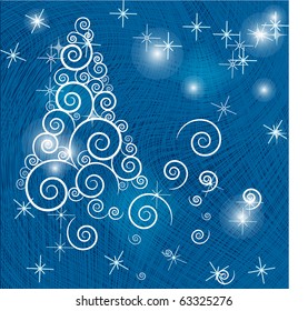 Christmas tree made of balls  in silver haze. An excellent illustration for the New Year's greeting card 