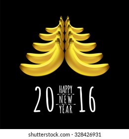 Christmas tree made made from bananas. Happy new year 2016. Year Of The Monkey. Vector Illustration