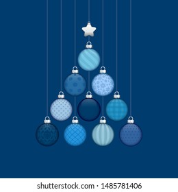 Christmas Tree Made Of Baubles With Pattern Blue And Silver