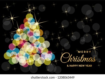 Christmas tree made blurred light, vector postcard or greeting. 