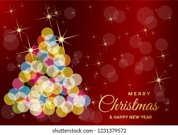 Christmas tree made blurred light, vector postcard or greeting. 