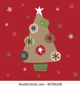 christmas tree made from brown paper and cut out decorations