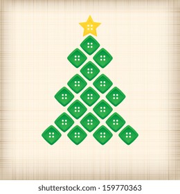 Christmas tree made of buttons on striped background