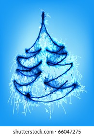 Christmas tree made by sparkler on a blue background. Vector.
