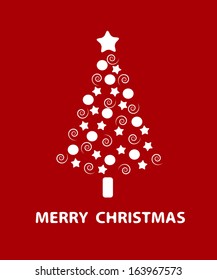 Christmas tree made up of circles , spirals and star on a red background.