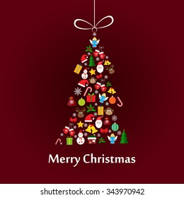 Christmas tree made of colourful Christmas elements
