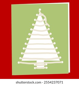 Christmas tree made of cord or string or wire or thread on a stapled cardboard greeting card